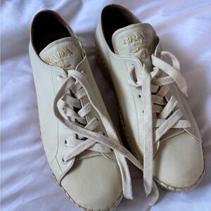 Prada Off-White Lace-Up Sneakers